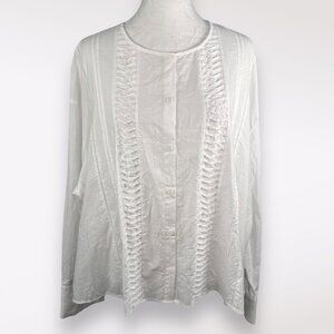 Zara White Button-Front Ruffle Trim Blouse